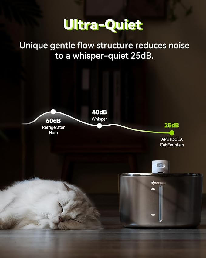 Wireless Cat Water Fountain, 135 fl oz/4L Battery Operated Cat Fountain Stainless Steel with Water Level Window, 3 Work Modes, Cordless Pet Water Fountain for Cats, Dogs, Pets, Inside - PAWPICO