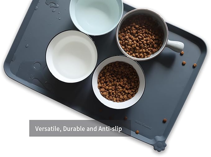 Hoki Found L Silicone Pet Food Mats Tray - Non Slip Pet Dog Cat Bowl Mats Placemat - Dog Pet Cat Feeding Mat - Waterproof Dog Cat Food Mats -Pet Water Mats for Carpet -Gray - PAWPICO