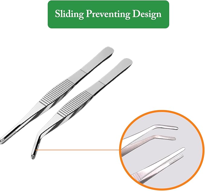 5Pcs Reptile Supplies Set, Include a Reptile Feeding Tongs, Two Stainless Steel Tweezers, Mini Dustpan, Brush and Leave for Hamsters, Turtle, Chameleon, Snake, Spider and Other Small Animals PHYPOBLE