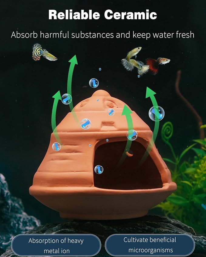 Uniclife Aquarium UFO Ornament Fish Tank Decoration Ceramic Flying Saucer Hut for Fish Tank Landscape Aquarium Hideout Hideaway Spawning Cave Decor for Shrimp Betta Goldfish and Reptiles UnicLife