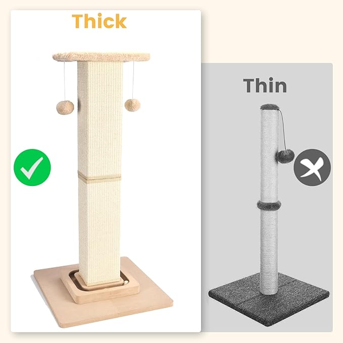 Cat Scratching Post,33 Inches Heavy Duty and Thicker Cat Scratching Posts for Indoor Cats Adults,Tall Cat Scratching Post with Interactive Toys and Hanging Ball, Protect Your Furniture, Beige - PAWPICO