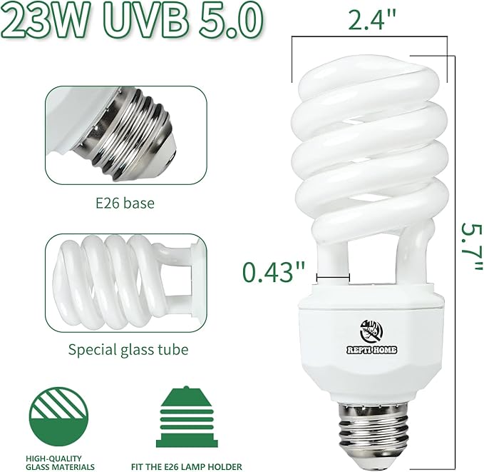 UVA UVB Reptile Light 23W 5.0,Tropical & Sub-Tropical Terrarium Compact Fluorescent Lamp,UVB Reptile Light Bulb for Snake,Chameleons,Iguanas,Turtles REPTIHOME