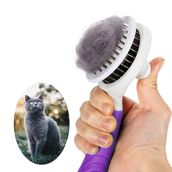 Cat Self Cleaning Slicker Brush, Pets Skin Friendly Cat Brush for Dogs Cats Grooming Brush Tool Easy to Remove Loose Undercoat, Mats Tangled Hair Slicker Massage Cats Dogs Brush - Upgraded - PAWPICO