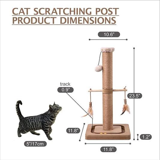 Generic MECOOL Cat Scratching Post Tall Kitten Posts Tree Premium Scratcher Natural Jute Ropes Tracking Interactive Heavy Base Cat Scratch deterrent Indoor Cats (Beige) (Medium-23), 23 Inch (Pack 1) - PAWPICO