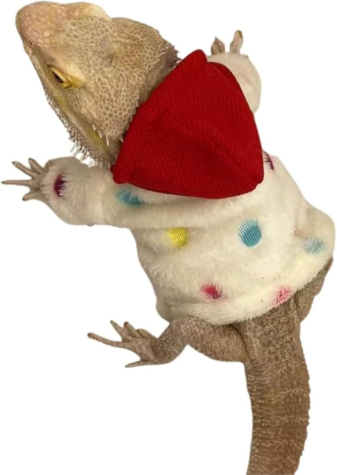 Lizards Clothes for Bearded Dragon - Handmade Cotton Hoodies Warm Sweater Coat Reptiles Apparel Costume Skin Protection Photo for Lizard Bearded Dragon Crested Gecko Chameleon (White,Large) SEZDEKI