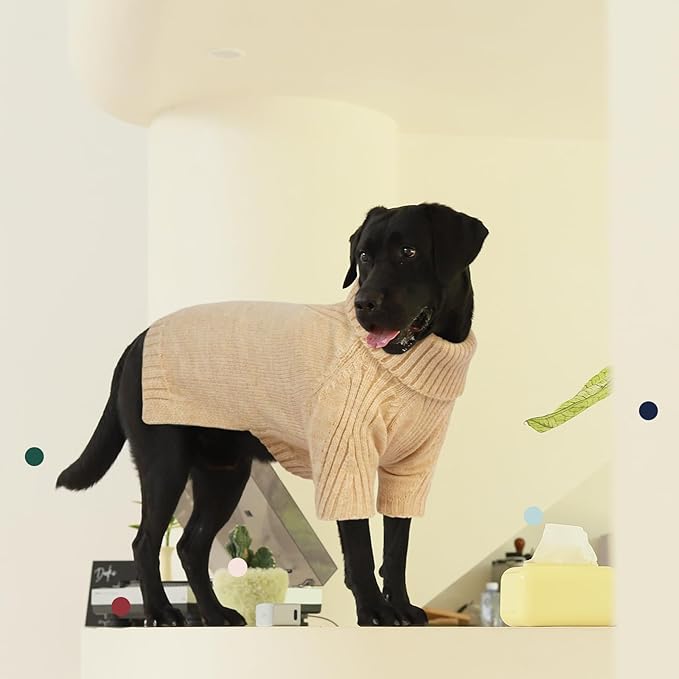 IECOii Large Dog Sweater,Pet Dog Sweaters for Large Dogs Boy,Thanksgiving Fall Doggie Sweatshirt,Turtleneck Thick Warm Girl Dog Sweater,Winter Knitwear Clothes for Corgi,French Bulldog(Apricot L) - PAWPICO