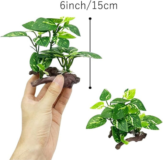 Smoothedo-Pets Fish Tank Decor Aquarium Ornaments Betta SOFE Leaf Pad Hammock 6inch Plastic Artificial Plant Goldfish Fish Hides Small Tank/Reptiles Plants Driftwood (Green Type-D-Set) EnvironmentFriendlyArtificialPlasticPlantAquariumDecoration