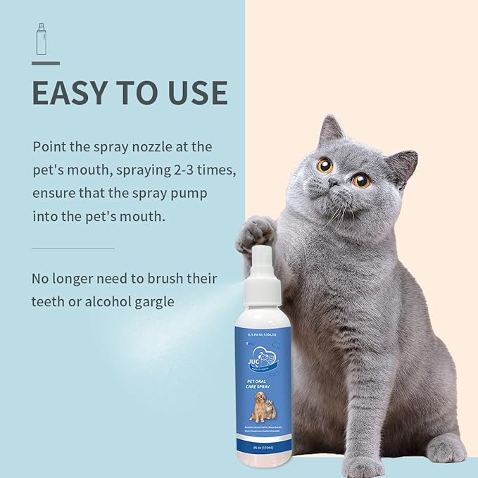 JUC Dog Breath Freshener for Dogs & Cats Teeth Cleaning Spray Dog Bad Breath Pet Oral Care Spray 4fl.oz JUCoralhealthexpertwithnumerouspatentsandtopcertificationsinvitesyoutoexploreouroralfreshnesssprayBrowseNow