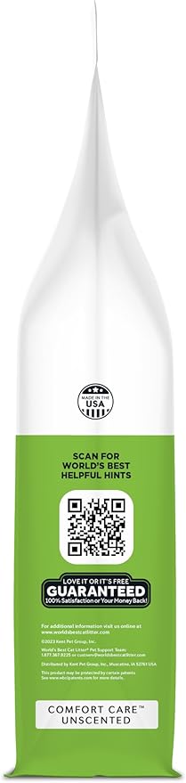WORLD'S BEST CAT LITTER Comfort Care Unscented 15-Pounds - Natural Ingredients, Quick Clumping, Flushable, 99% Dust Free & Made in USA - Long-Lasting Odor Control & Easy Scooping - PAWPICO
