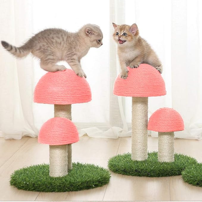 PowerKing Mushroom Cat Scratching Post, 15 x12 Inches Claw Scratching Post for Kitty, Natural Sisal Cat Scratchers Pole, Cat Interactive Toys, Cat Tree Tower (Pink) - PAWPICO