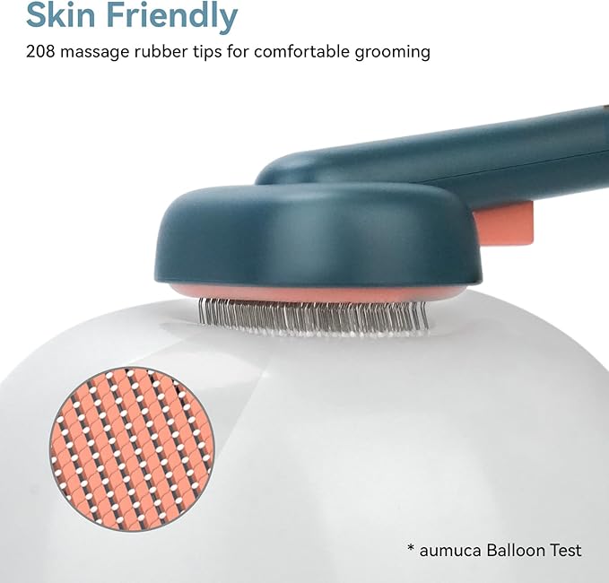 aumuca Cat Brush Dog Brush for Shedding Grooming, Cat Brushes for Indoor Cats, Slicker Cat Fur Brush Dog Comb with Release Button, Dog Grooming Brush Pet Brush for Semi-Short to Semi-Long Hair, Green - PAWPICO