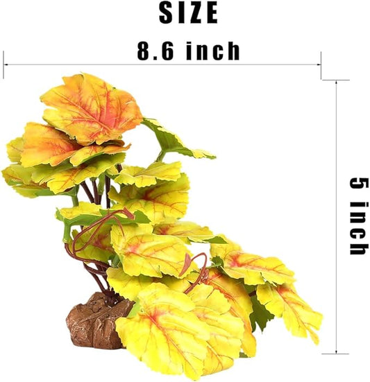Reptile Plants for Terrarium, Ball Python Tank Decor Accessories fit Bearded Dragon Crested Leopard Gecko Lizard Chameleon Snake Frog Tortoise Hermit Crab - Fake Heuchera Micrantha Yellow WOLEDOE