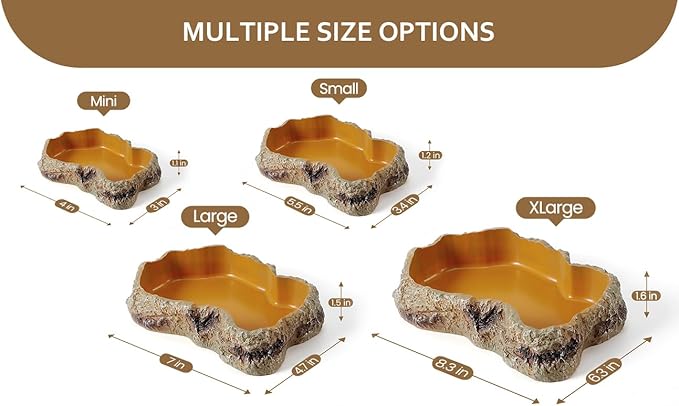Reptile Food Water Rock Bowls - Resin Rock Worm Feeder Dish, Amphibian Feeding Bowl Terrarium Decor for Lizards, Chameleon, Leopard Gecko, Frog, Bearded Dragons, Snake, Hermit Crabs, Turtle Spider Pet HELIME