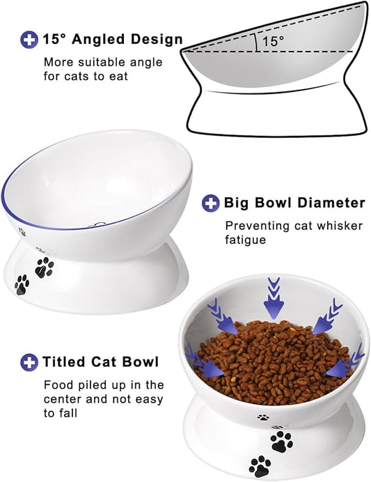 Y YHY Cat Bowl, Large Raised Cat Food Bowls Anti Vomiting, 7 Inch Tilted Elevated Cat Bowl, Ceramic Pet Food Bowl for Adult Cats and Medium Dogs, Protect Pet's Spine, Dishwasher Safe - PAWPICO