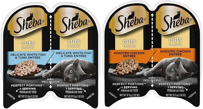 LarasBundle Sheba Cat Food Wet Variety Pack | Includes Sheba Pate Cat Food and Sheba Cuts in Gravy Wet Cat Food | 24 Servings - 12 Packs of Sheba Perfect Portions Bundled Booklet and Toys - PAWPICO