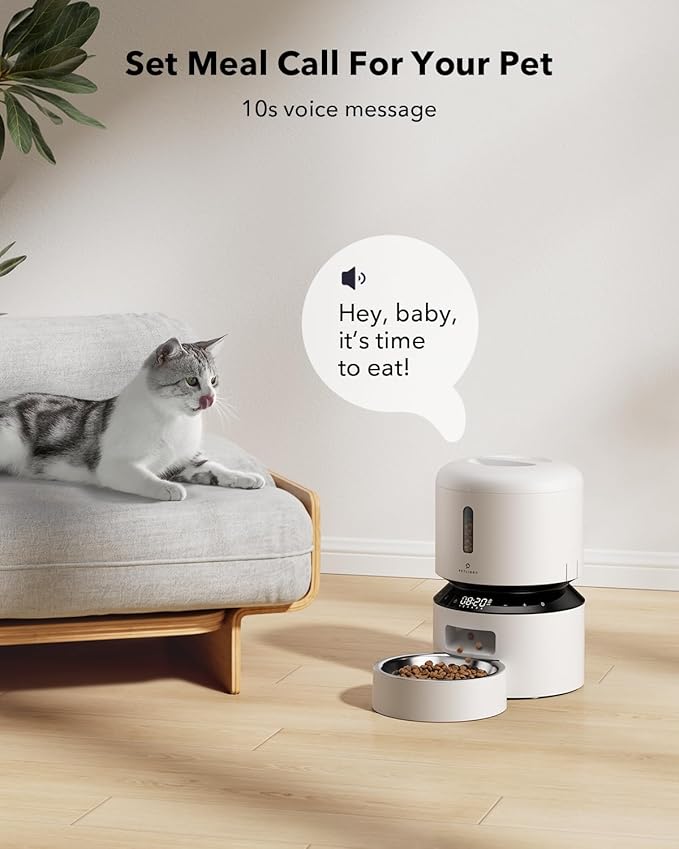PETLIBRO Automatic Cat Feeder, Automatic Cat Food Dispenser with Freshness Preservation, 3L Timed Cat Feeders for Dry Food, Up to 50 Portions 6 Meals Per Day, Granary Pet Feeder for Cats, White - PAWPICO