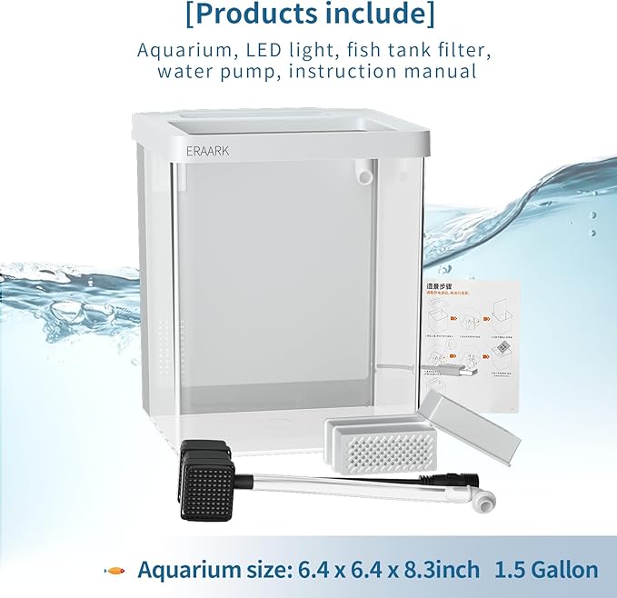 Smart Aquarium kit 1.5 Gallon Betta Fish Tank self Cleaning, Fish Tank with Filter LED Light, Water Pump, Fish Tank Starter Kits (Betta Fish Tank) ERAARK
