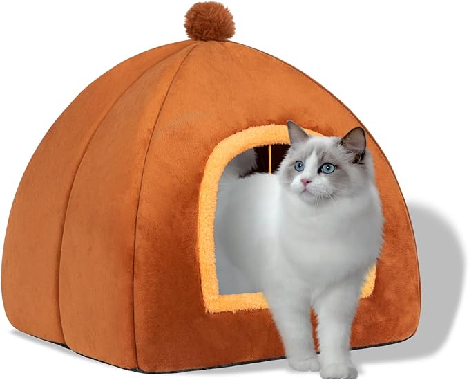 Cat Bed Cave for Indoor Cats,Cat House Tent Bed with Removable Washable Cushioned Pillow, 2-in-1 Kitten Beds for Indoor Kittens,Pet Bed - PAWPICO