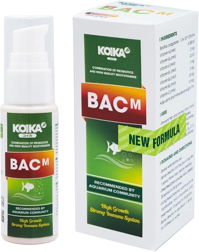 KOIKA BACM Natural Color Enhancement for Fish, Combination of Probiotic & Multi-Vitamins for Aquarium A, B6, B2, Pleasant Smell (BACM (New Formula), 30ml) Koika