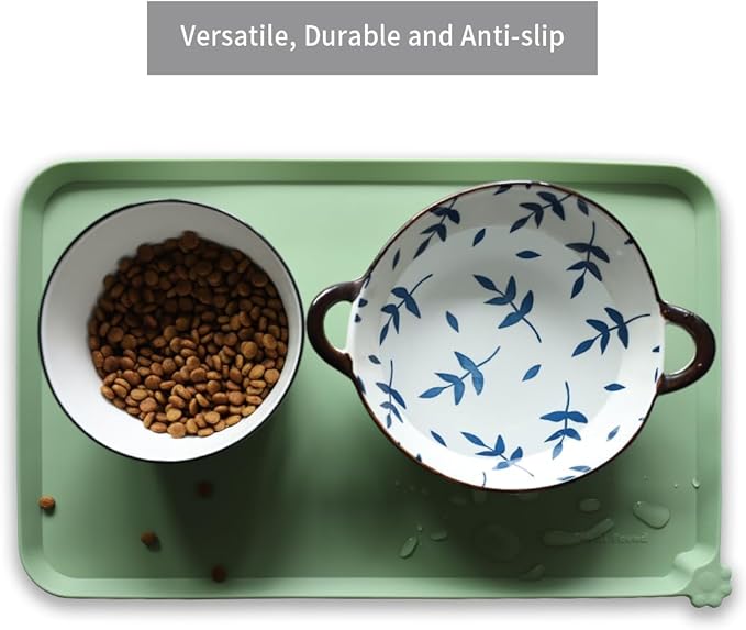 Hoki Found Silicone Pet Food Mats Tray - Non Slip Pet Dog Cat Bowl Mats Placemat - Dog Pet Cat Feeding Mat - Waterproof Dog Cat Food Mats -Pet Water Mats for Carpet -Jade - PAWPICO