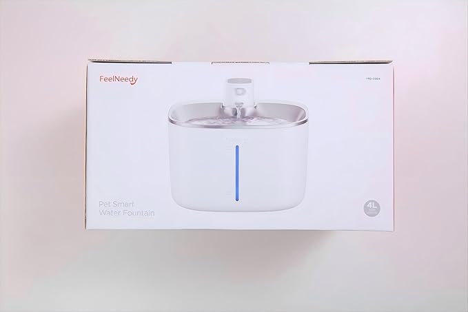 Wireless Cat Water Fountain Battery Operated, FEELNEEDY 4L/135 fl oz Pet Water Fountain for Cats and Dog with Motion Sensor, Ultra Quiet Cat Drinking Fountain with 6 Filters (YPD-C004P), White - PAWPICO