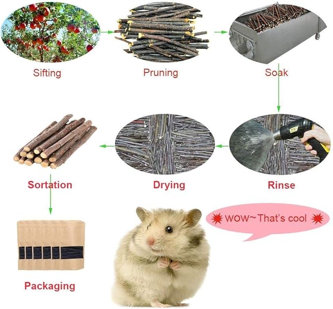 250g Apple Sticks Small Animals Molar Wood Treats Toys for Rabbits Chinchillas Guinea Pig Hamster Gerbil Parrot Bunny and Small Animals Chew Stick Toys Treats Bojafa