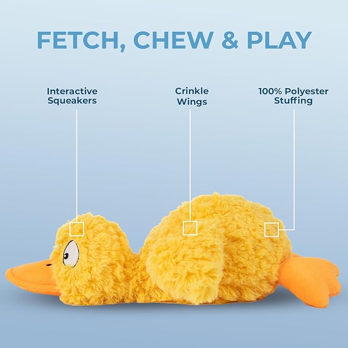 Best Pet Supplies Ducky Doodle Squeaky Crinkle Plush Toy for Small and Medium Breed Puppies or Dogs – Ducky Doodle (Gold), Small - PAWPICO