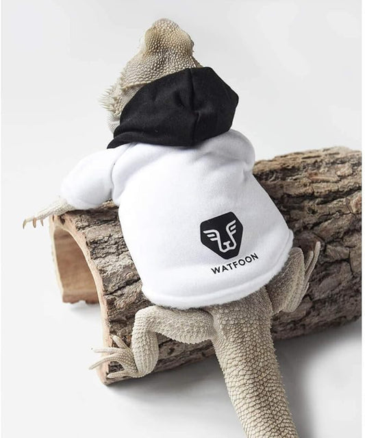WATFOON Bearded Dragon Sweater Lizard Clothes Winter Hoodies Warm Coat Soft Touching for Leopard Reptile Gecko Anole Amphibians Apparel Cold Weather (L, Black White) WATFOONpets