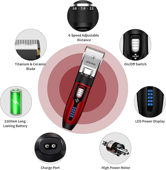 Cat Clippers for Matted Hair, Cat Grooming Kit, Cordless Cat Shaver for Long Hair, Low Noise Paw Trimmer, Cat Hair Trimmer for Grooming,Quiet Pet Hair Clippers Tools for Cats Dogs (Red) - PAWPICO