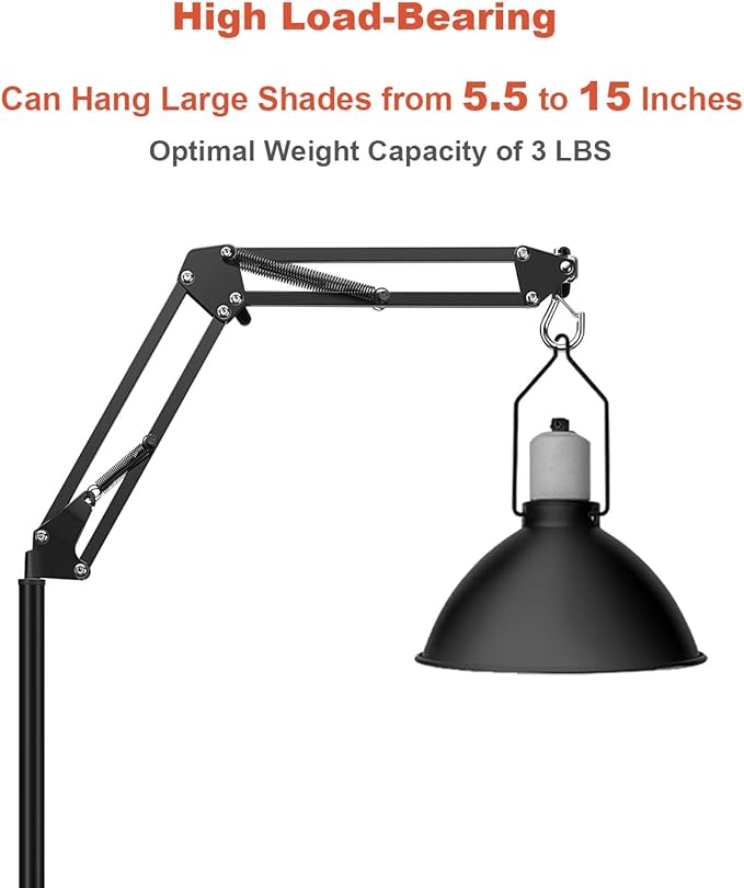 Reptile Lamp Stand, Adjustable 15.7 to 74.3 in Heat Lamp Metal Bracket Floor Light Holder for Lizards Bearded Dragons Chicks Terrarium Tank BOURDSERK