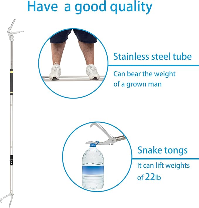 Snake Grabber Tool, 69Inch Snake Tongs Grabber with Long Handle Professional Catch Rattlesnake Wide Jaw Handling Tool Stainless Steel Tupe Non-Slip Sponge Handle Snake Feeding Tongs Frebuta
