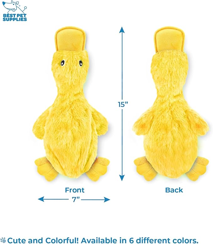 Best Pet Supplies Crinkle Dog Toy for Small, Medium, and Large Breeds, Cute No Stuffing Duck with Soft Squeaker, Fun for Indoor Puppies and Senior Pups, Plush No Mess Chew and Play - Yellow - PAWPICO