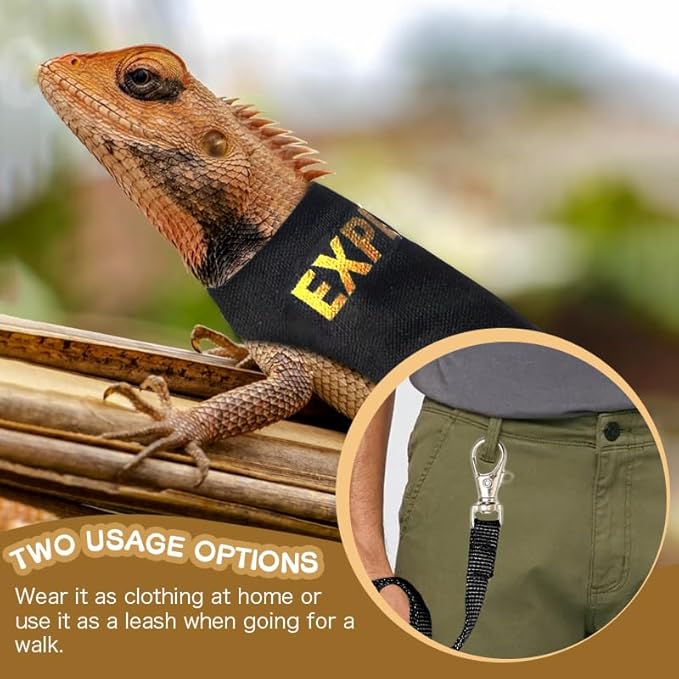 Bearded Dragon Leash and Harness Set, Adjustable Lizard Reptile Leashes Bearded Dragon Rope Accessories for Bearded Dragon Lizard Small Pets Outdoor Safety Walking(Explorer Character) HOKABLE
