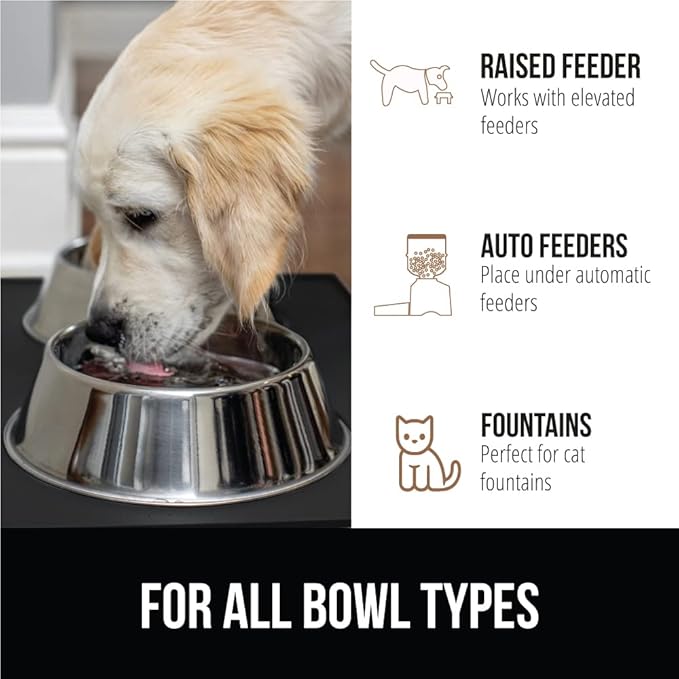 Gorilla Grip 100% Waterproof Raised Edge BPA Free Silicone Pet Feeding Mat, Dog Cat Food Mats Contain Spills Protects Floors, Placemats for Cats and Dogs Water Bowl, Pets Accessories 18.5x11.5 Black - PAWPICO