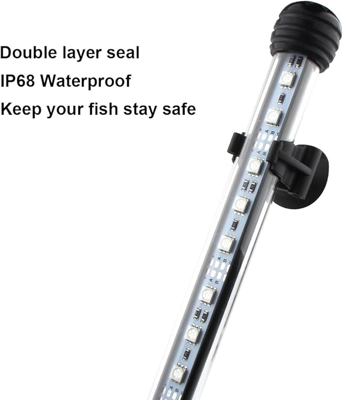15 inches LED Aquarium Light, 2.5W Fish Tank Light Underwater Light Submersible Crystal Glass Lights, 21 LED Beads 12 Colors 19 Modes Brightness Adjustable Memory Function IP68 Waterproof COVOART