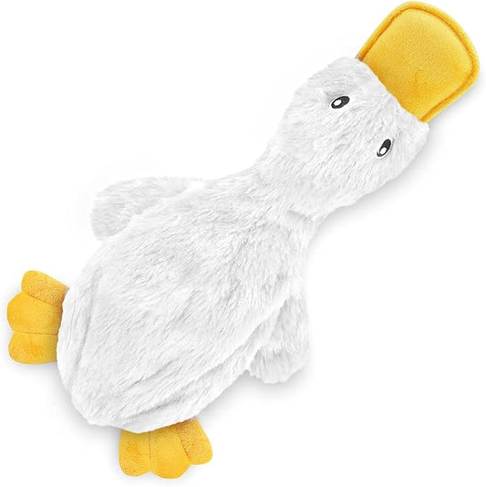 Best Pet Supplies Crinkle Dog Toy for Small, Medium, and Large Breeds, Cute No Stuffing Duck with Soft Squeaker, Fun for Indoor Puppies and Senior Pups, Plush No Mess Chew - White, Yellow & Green - PAWPICO