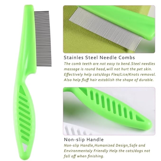 6 Pcs Flea Comb For Cats,Stainless Steel Dog Cat Grooming Combs with Rounded Teeth,Multifunctional Pet Lice Comb Tear Stain Removal,Pet Comb for Detangling and Dematting Face & Paws msloosily