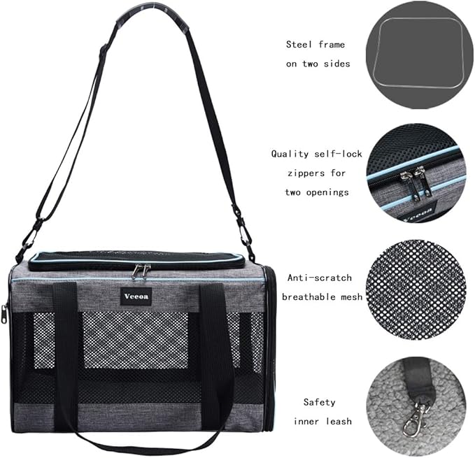 Vceoa 17.5x11x11 Inches Cat, Dog Carrier for Pets Up to 16 Lbs, Soft-Sided Cat Bag Animal Carriers Travel Puppy Carry As a Toy of Fabric Pet Home - PAWPICO