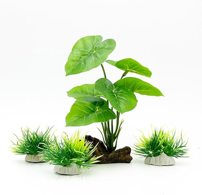 Smoothedo-Pets Fish Tank Decor Aquarium Decorations Ornaments Betta Leaf pad Hammock 6inch Plastic Artificial Plant Goldfish Fish Hides Small Tank/Reptiles Plants Driftwood (Green-Type-A-Set) EnvironmentFriendlyArtificialPlasticPlantAquariumDecoration