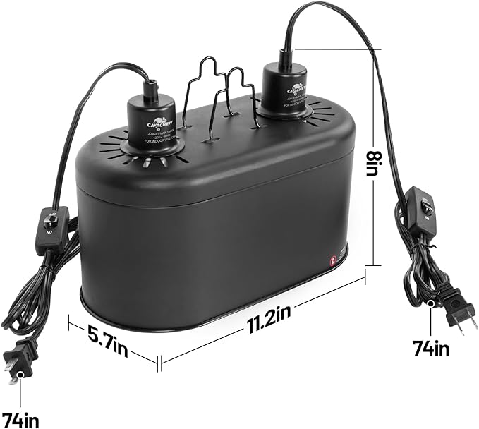 Dual Reptile Light Fixture with Separate Switches, 11.2in Double Dome Light Fixtures for Reptile Heat Lamp, Max 150W, Terrarium Habitat UVB Light Fixture for Reptiles Amphibians CAVACHEWReptileSupplies