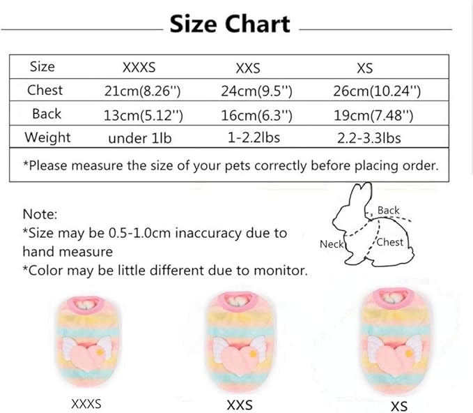 Winter Warm Fleece Bunny Rabbit Clothes Cute Small Animal Guinea Pig Chinchilla Ferret Angel Costume Accessories Outfit for Hamster Ferret Rat Guinea Pig Cat Kitten Dog Puppy and Small Animals (XXXS) HAICHENTEC