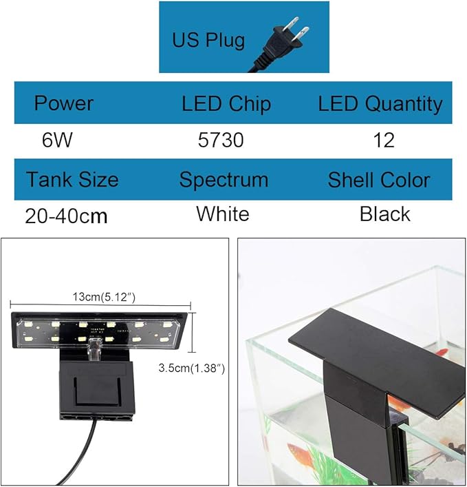 WEAVERBIRD Aquarium Light Fish Tank LED Light 6W 12 LED Planted Clip Lamp for 8-15Inch 6mm Thick Fish Tanks WEAVERBIRD