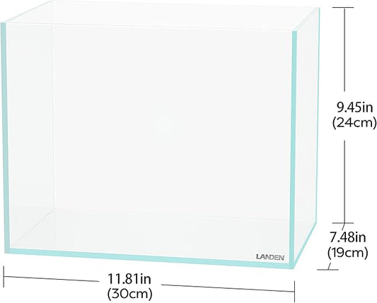 LANDEN 30N 3.2 Gallon Nano Rimless Low Iron Aquarium Tank, W11.8×D7.5×H9.4 in(30x19x24cm) 5mm Thickness with Nano Foam Leveling Mat Included Landen