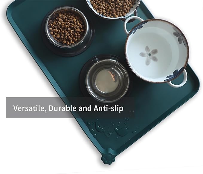 Hoki Found Large Silicone Pet Food Mats Tray - Non Slip Pet Dog Cat Bowl Mats Placemat - Dog Pet Cat Feeding Mat - Waterproof Dog Cat Food Mats -Pet Water Mats for Floors - Dark Cedar - PAWPICO