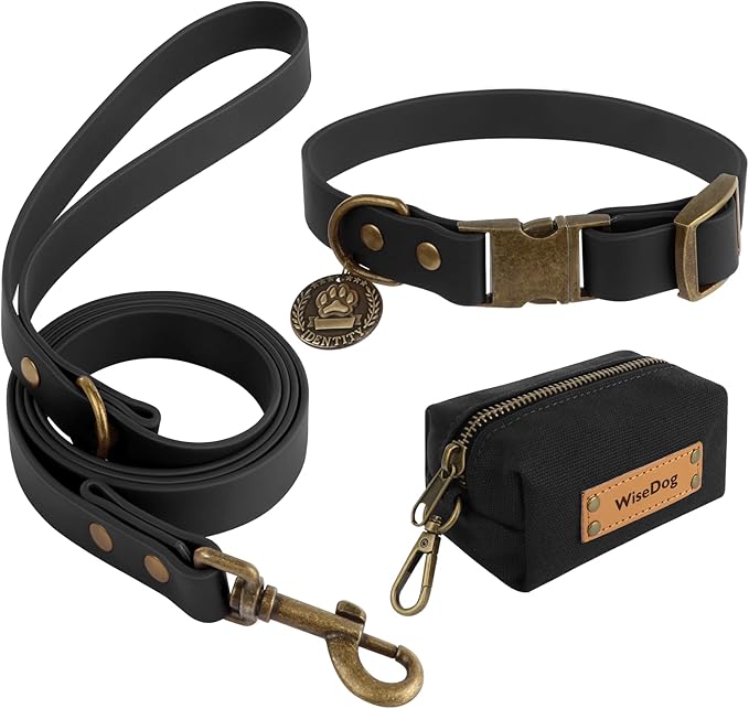 Wisedog Dog Collar and Leash Set Combo: Adjustable Pet Collars with Dog Leashes for Small Medium Large Dogs,Includes 1 Bonus of Poop Bag Holder (L(Collar:14"-22";Leash:5 ft), Black) WisedogPetSupplies