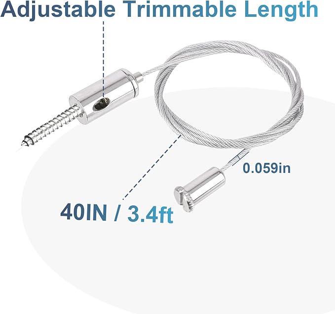 Adjustable Light Suspension Kit - 8 Pcs Luminaire Installation Hardware with 3.4ft Cable for Commercial Aquarium, LED Panel Lights, and More - Supports up to 11 lbs Per Strip Vigtayue
