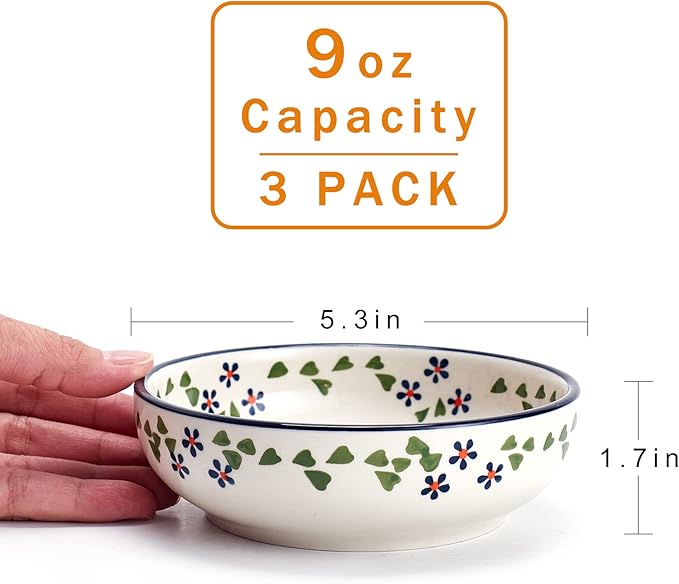 Ceramic Cat Bowls, Howise 5.3 in Cat Food Bowl, Cat Dishes for Food and Water, 3 Pack Shallow Pet Bowls for Indoor Cats, Floral Blue - PAWPICO