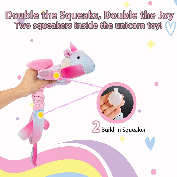 Squeaky Dog Toys, Crinkle Dog Toy, Plush Unicorn Dog Toy, Dog Toys to Keep Them Busy, Tug of War & Pull Dog Toys for Small, Medium Dogs Puppy - PAWPICO