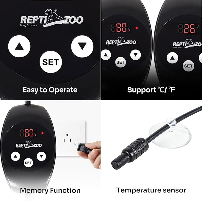 REPTIZOO Dual Reptile Light Fixture with Dimming Thermostat and Timer, Deep Dome Lamp Fixture with Independent Reptile Dimming Thermostat Heat Bulb Temperature Controller and Timing Function REPTIZOO
