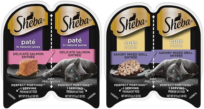 LarasBundle Sheba Cat Food Wet Variety Pack | Includes Sheba Pate Cat Food and Sheba Cuts in Gravy Wet Cat Food | 24 Servings - 12 Packs of Sheba Perfect Portions Bundled Booklet and Toys - PAWPICO